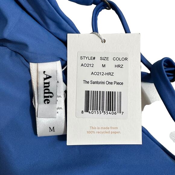 NWT Andie Swim The Santorini One Piece Swimsuit Blue M Vacation Beach Swimwear - Picture 9 of 9